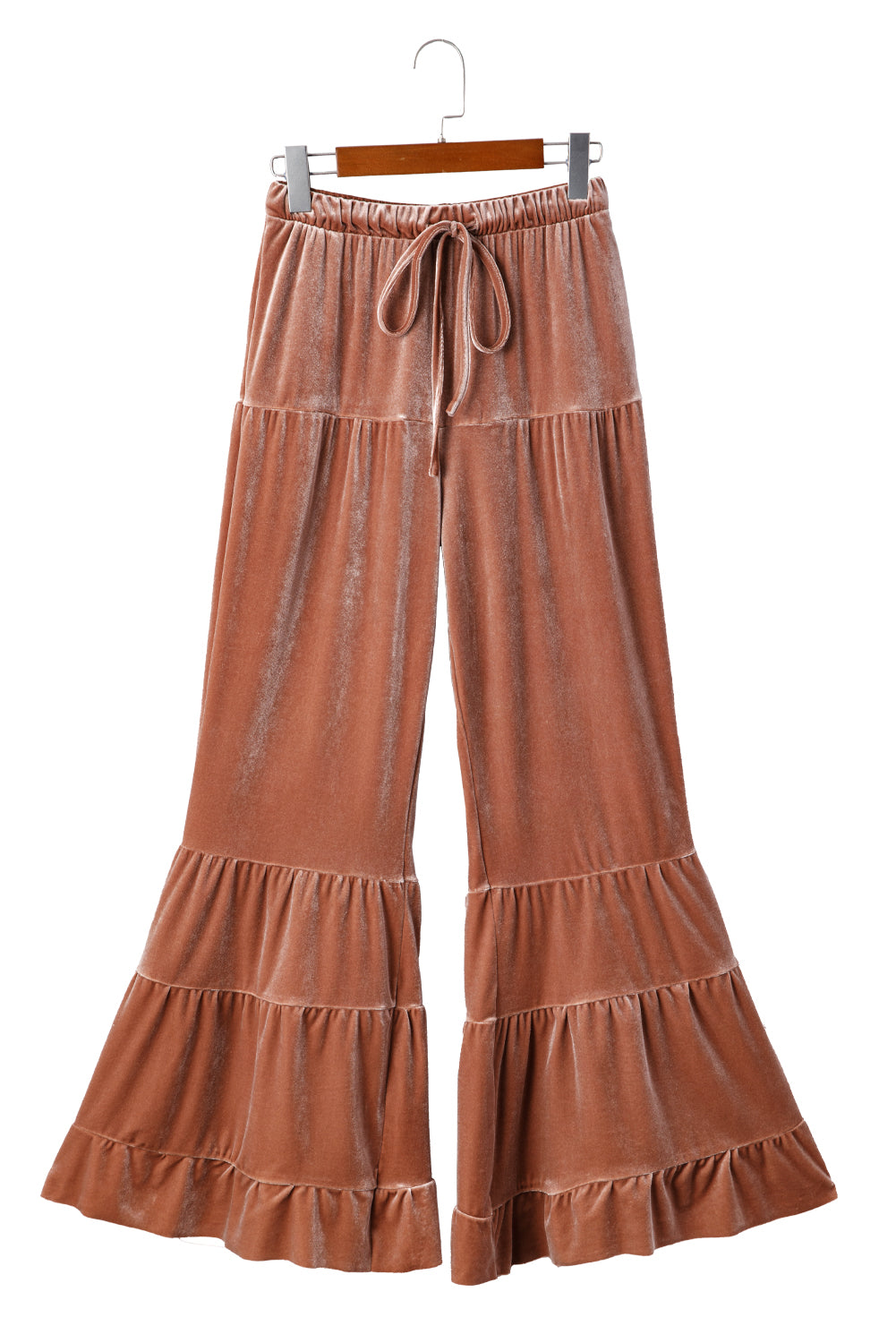 Straw Yellow Mineral Wash Lace-up High Waist Tiered Flared Pants