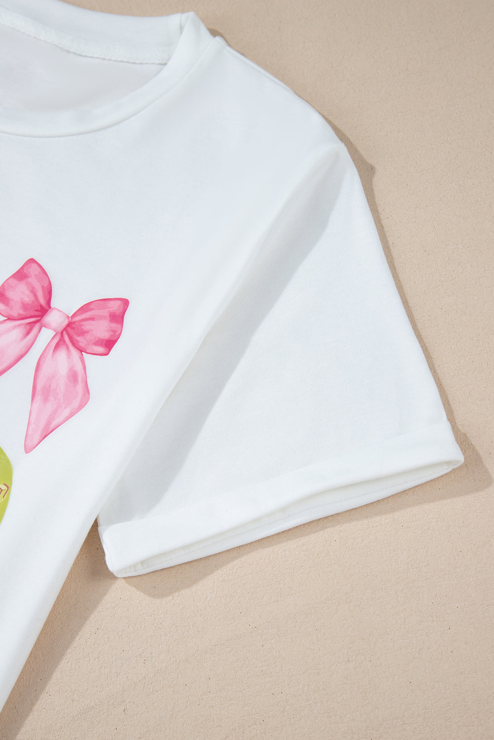 White Casual Bow Tie Baseball Graphic Round Neck Tee