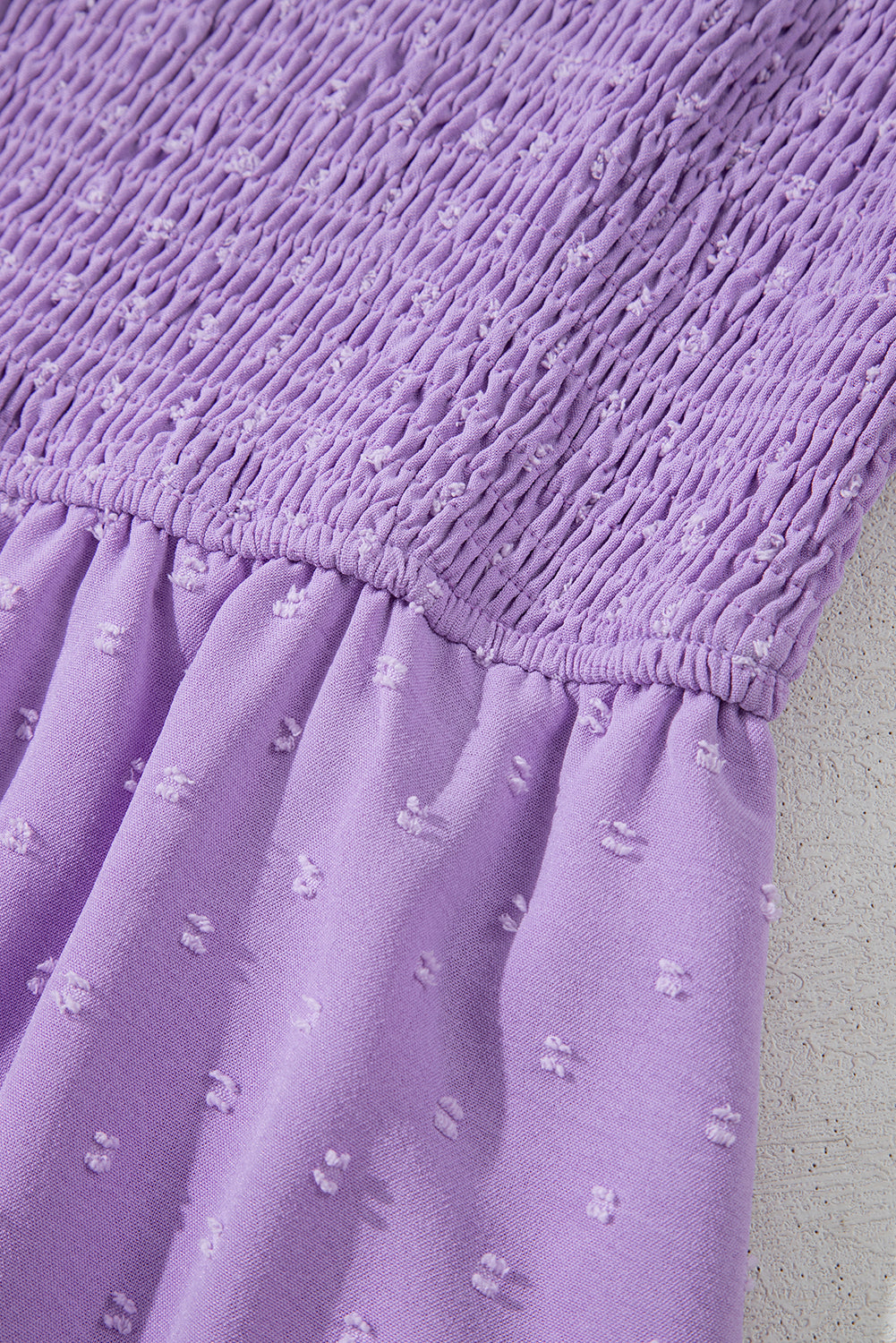 Wisteria Swiss Dot Smocked Frill Square Neck Plus Size Dress