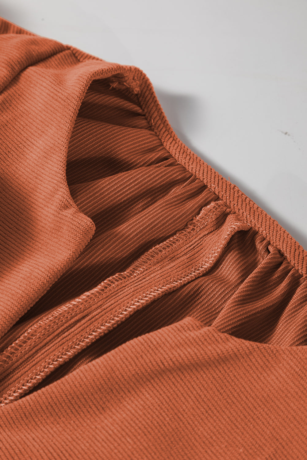 Cinnamon Split Neck Scallop Detail Pleated Corduroy Mini Dress