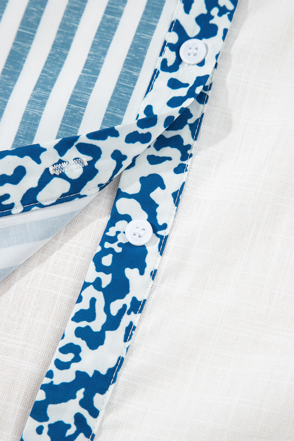 Sky Blue Leopard Striped Patchwork Button-up Shirt
