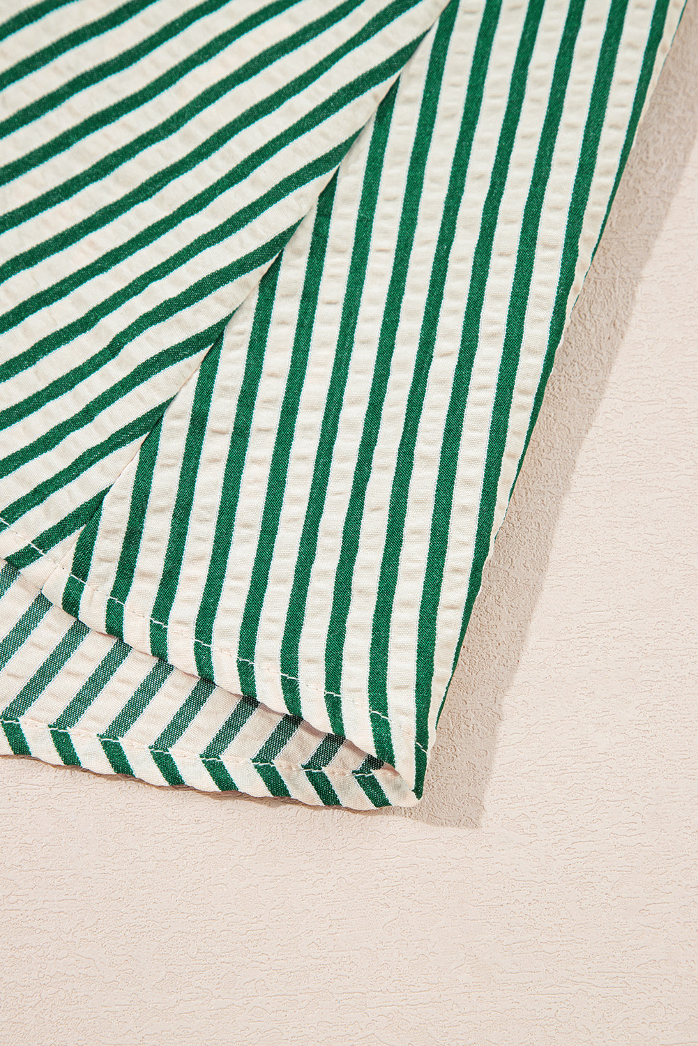 Green Striped V Neck Zip Front Cinched High Waist Midi Dress