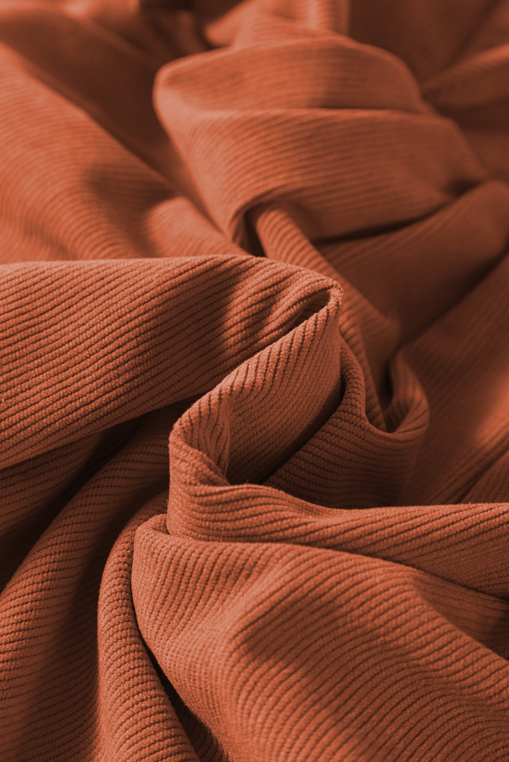 Cinnamon Split Neck Scallop Detail Pleated Corduroy Mini Dress