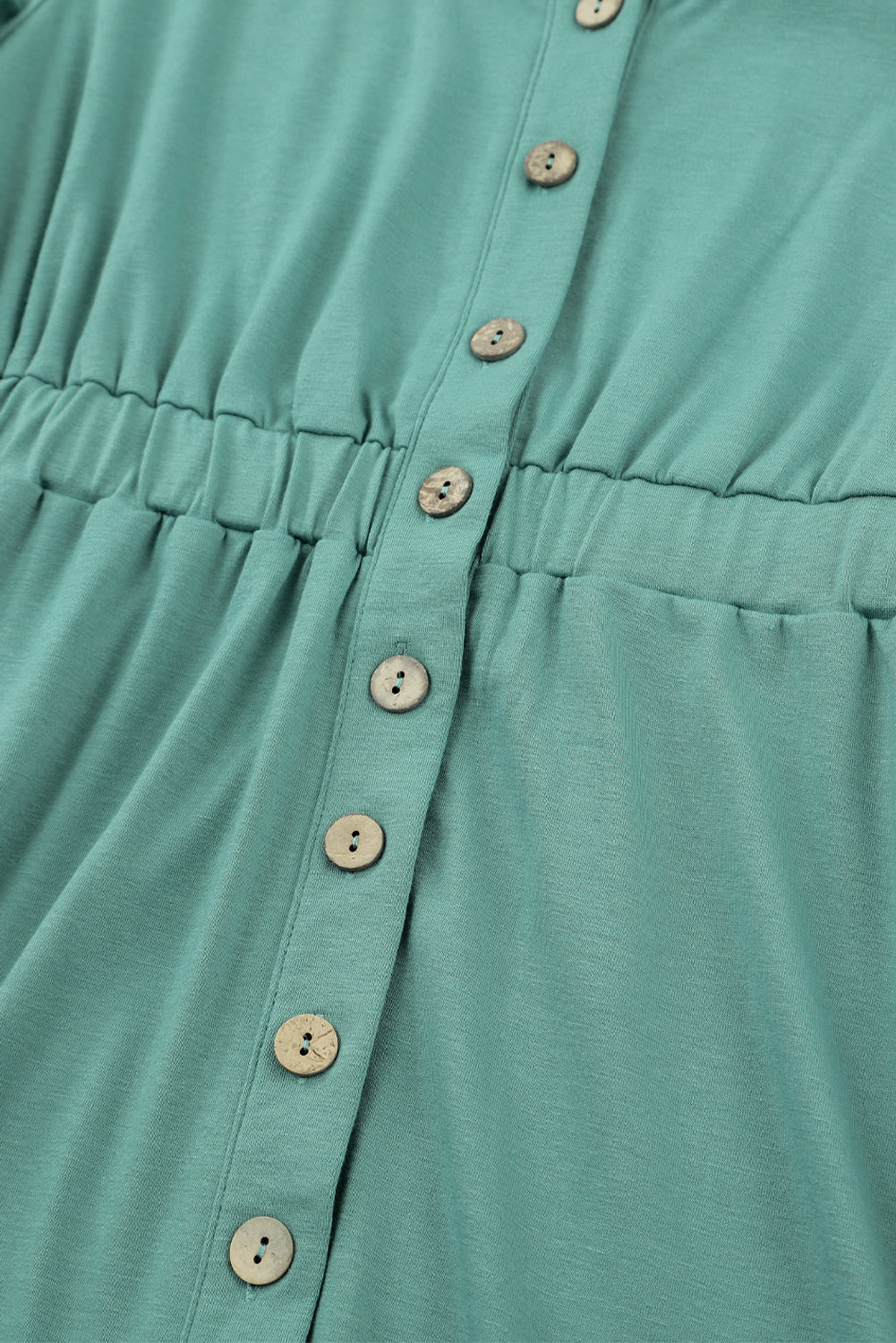 Green Casual Button Up Ruched Waist Short Dress