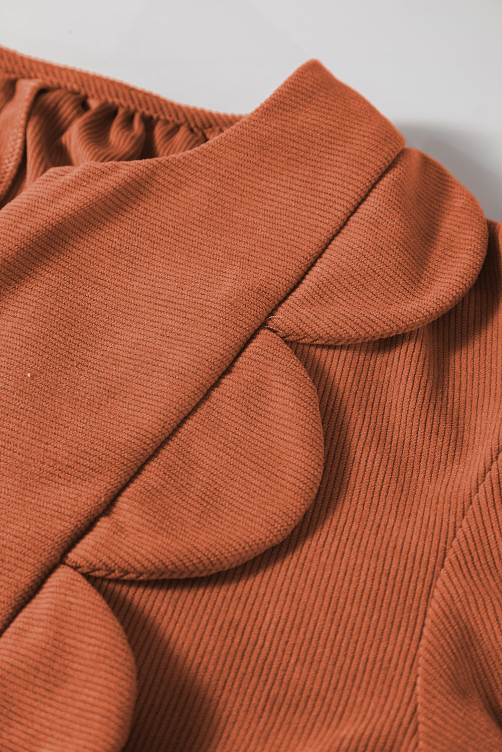 Cinnamon Split Neck Scallop Detail Pleated Corduroy Mini Dress