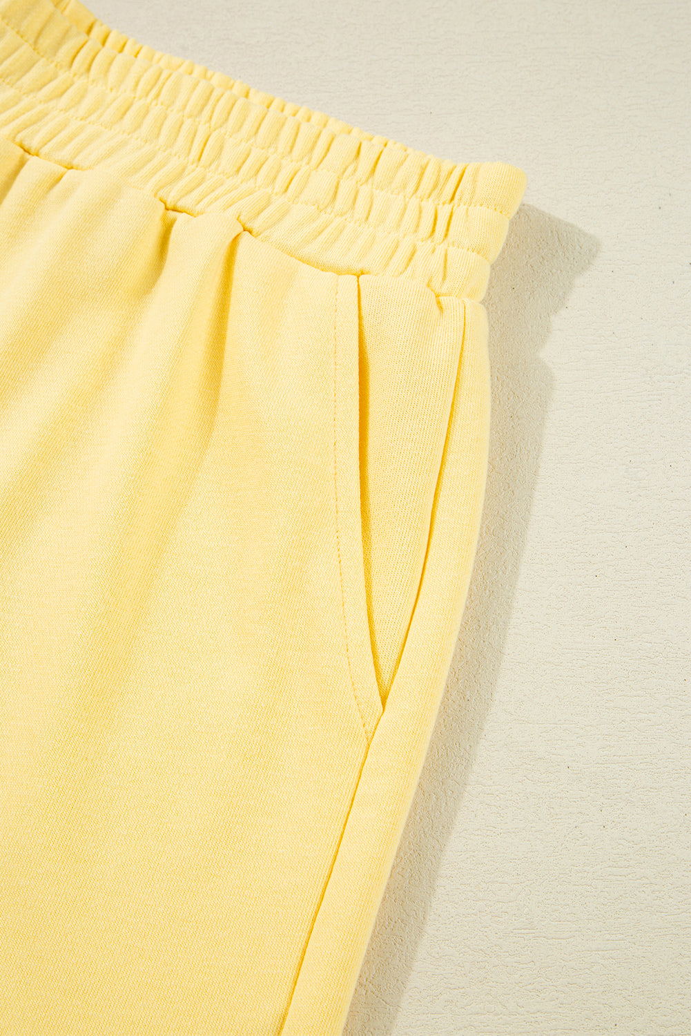 Yellow Colorblock Patchwork Half Button Pullover and Shorts Outfit