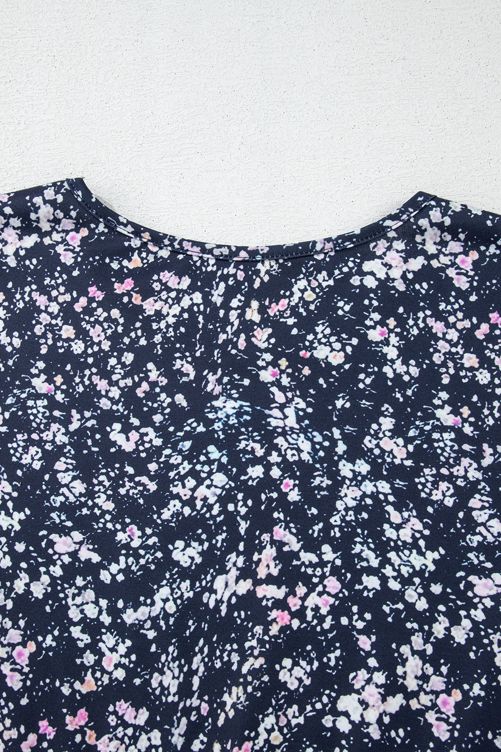 Blue Ditsy Floral Color Block Ruffle Hem Long Sleeve Top