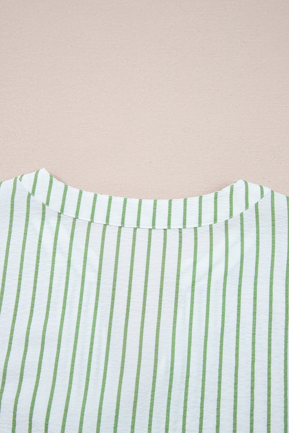 Green Stripe Flower Puff Sleeve Notch Neck Babydoll Blouse