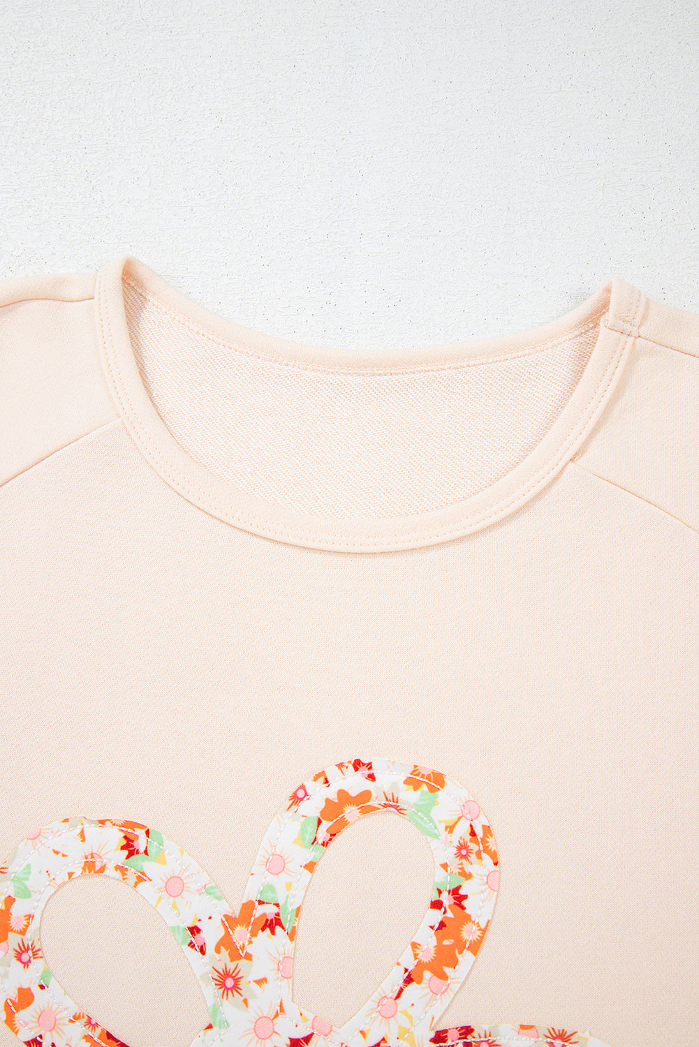 Beige Flower Patched Side Slits Plus Size Top