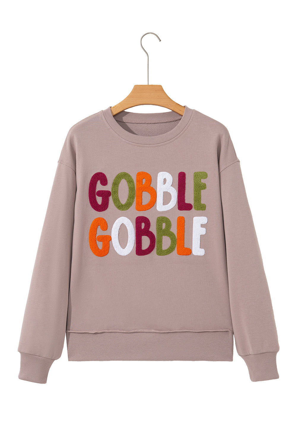 Dark Khaki GOBBLE Letter Graphic Thanksgiving Sweatshirt