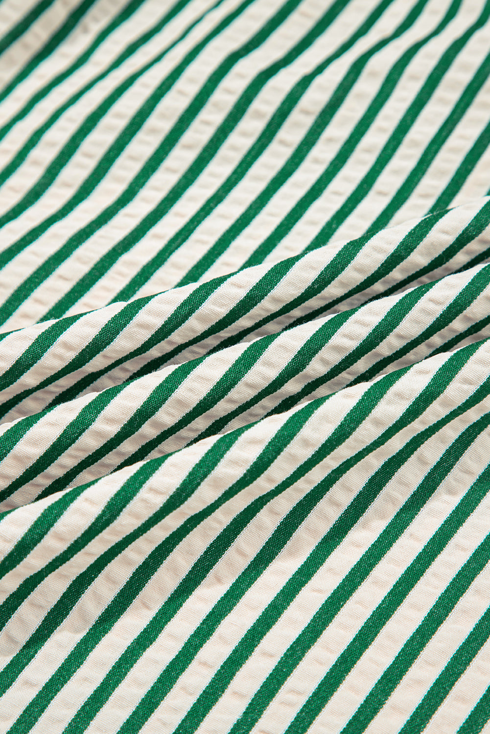 Green Striped V Neck Zip Front Cinched High Waist Midi Dress