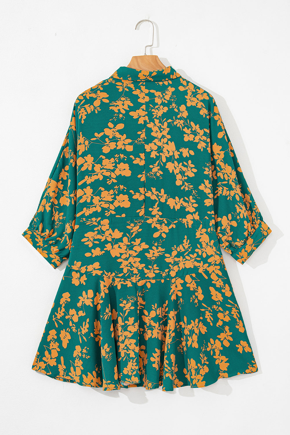 Green Floral Print Drawstring Flowy Short Dress