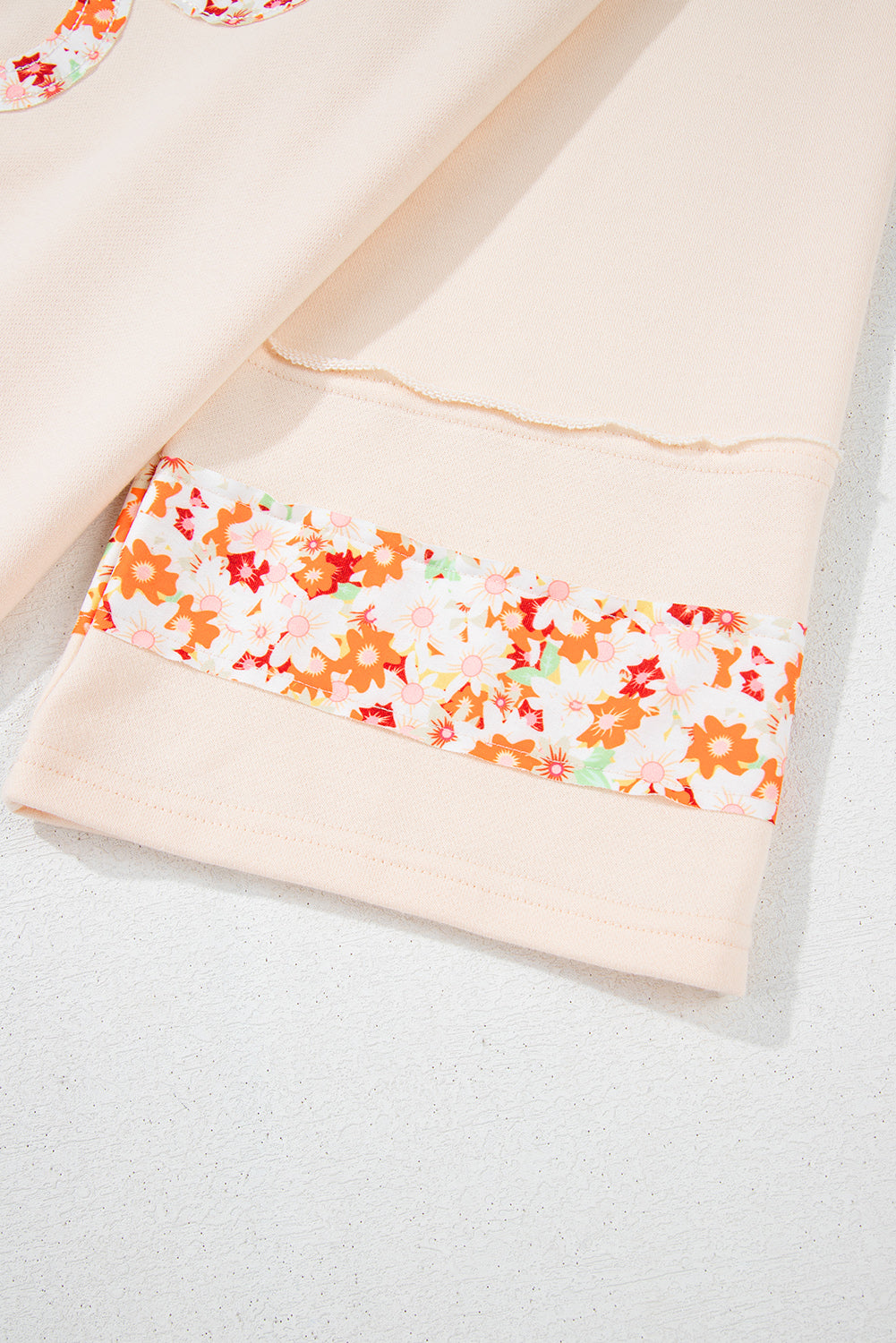 Beige Flower Patched Side Slits Plus Size Top