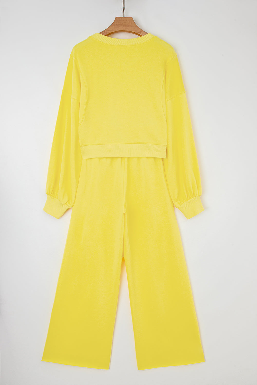 Bright Green Drop Shoulder Crop Pullover Drawstring Wide Leg Pants Set