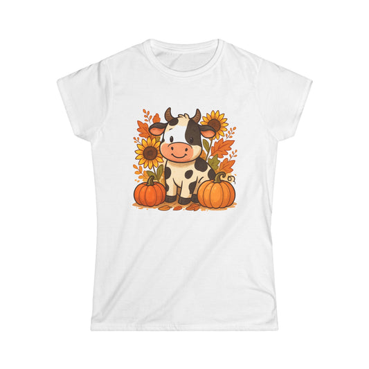 Adorable Cow & Sunflower Women's Softstyle Tee