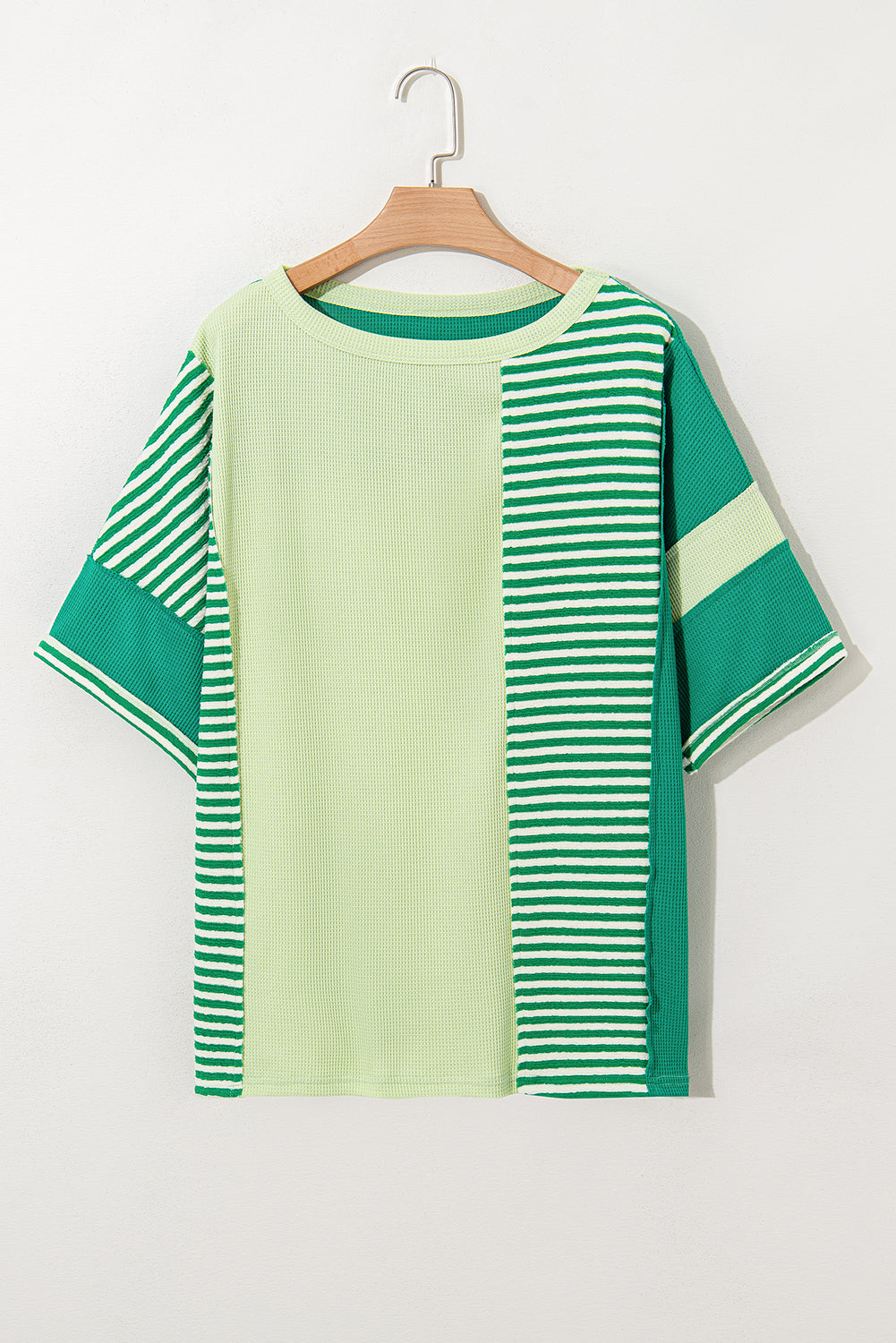 Pink Stripe Waffle Patchwork Plus Size T-Shirt