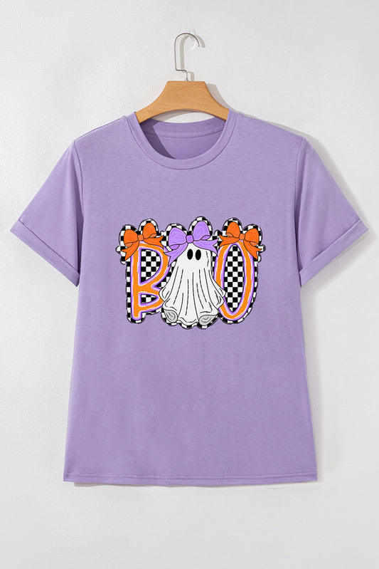 Wisteria Boo Checkered Ghost Crewneck Graphic Tee