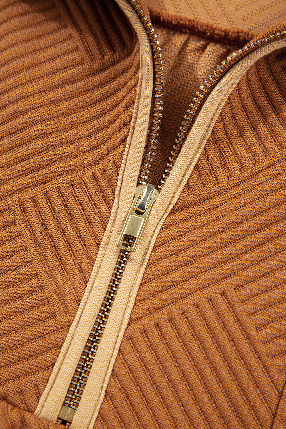 Desert Gold  Quarter Zip Collar Bracelet Sleeve Textured Mini Dress