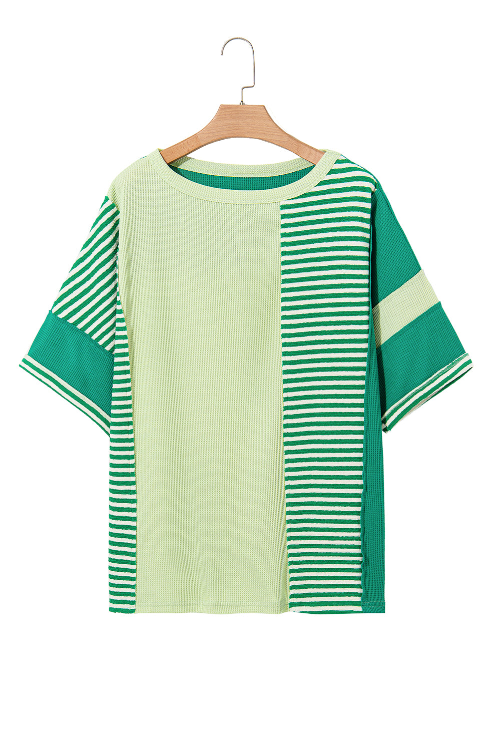 Pink Stripe Waffle Patchwork Plus Size T-Shirt