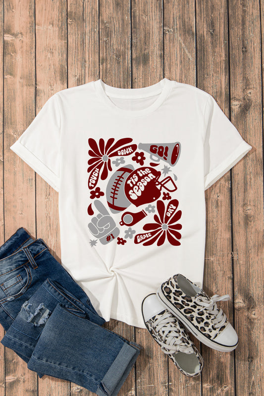 White Touch Down Game Day Tis Season Graphic Crew Neck Tee