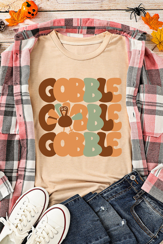 Khaki GOBBLE Turkey Heat Transfer Printing Thanksgiving Graphic Tee