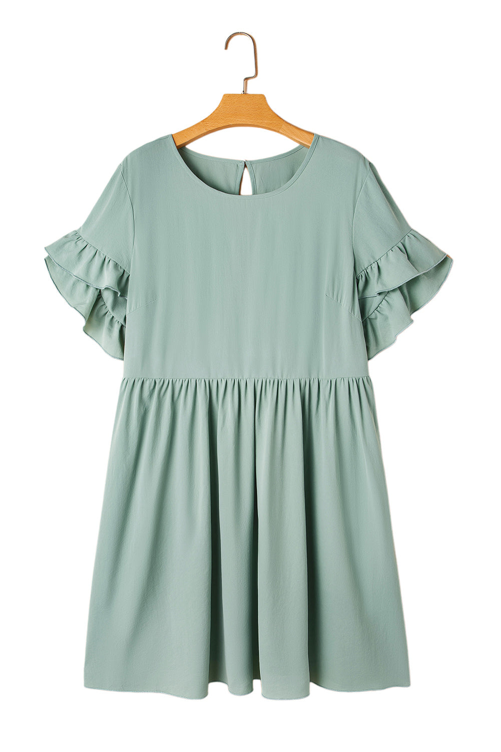 Grass Green Plain Ruffle Hem Plus Size Flared Mini Dress