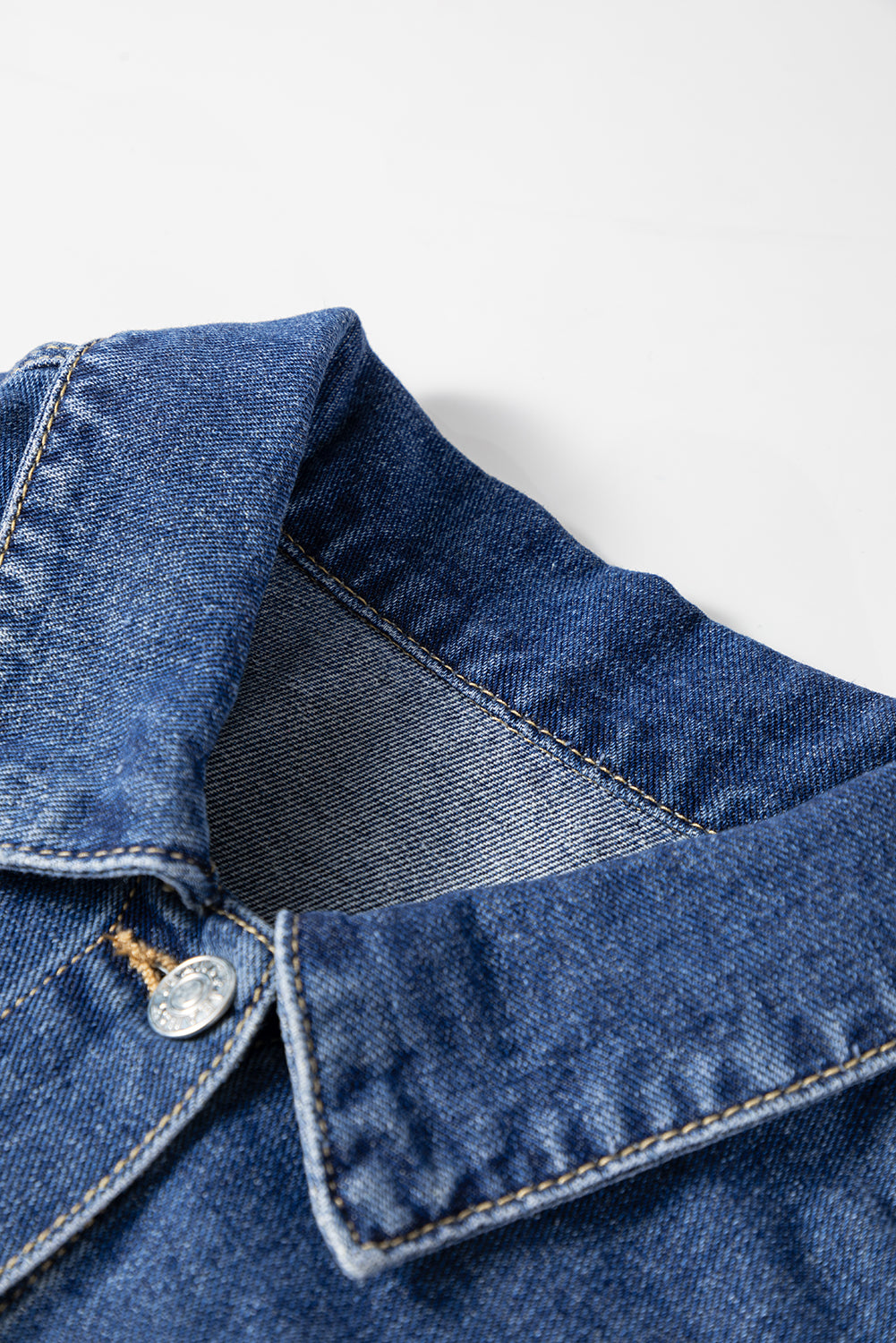 Dusk Blue Patchwork Flap Detail Distress Denim Jacket